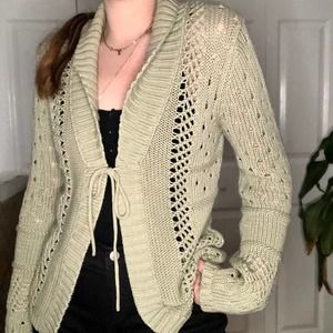 Vintage Sage Green Front tie knit Cardigan